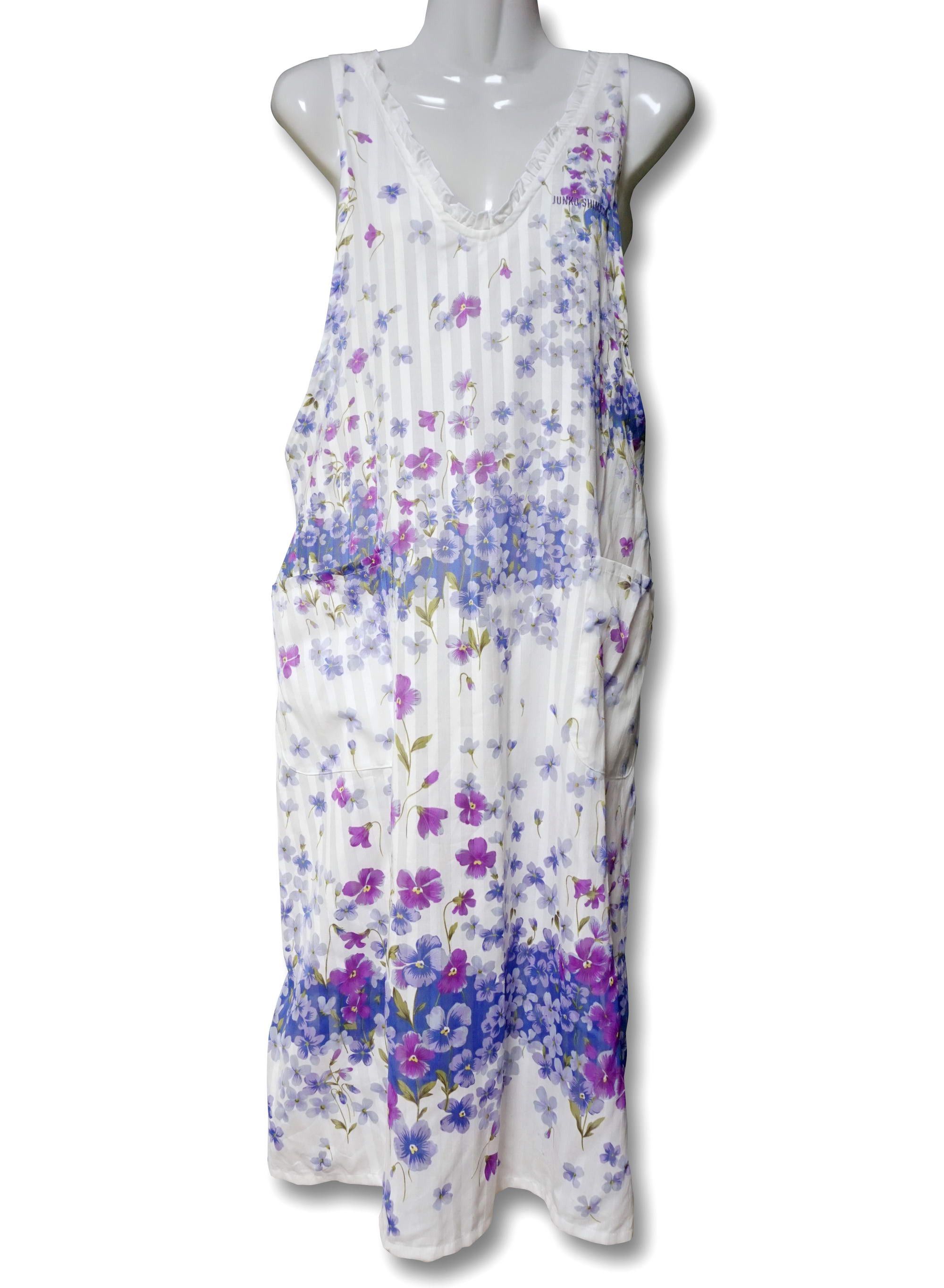 image of Junko Shimada Long Floral Apron in White Blue Purple, Women's (Size Medium)