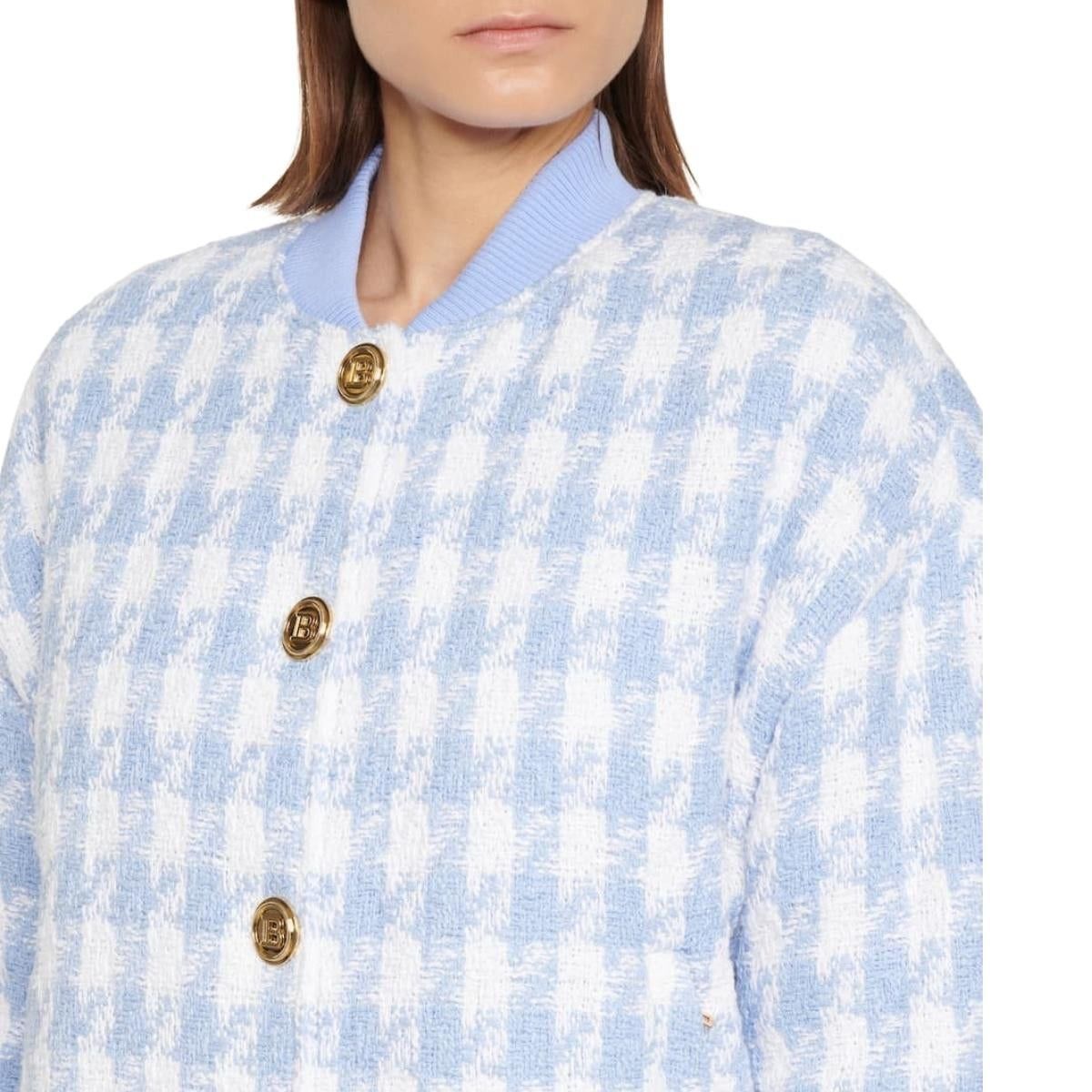 Houndstooth Cotton-blend Tweed Bomber Jacket