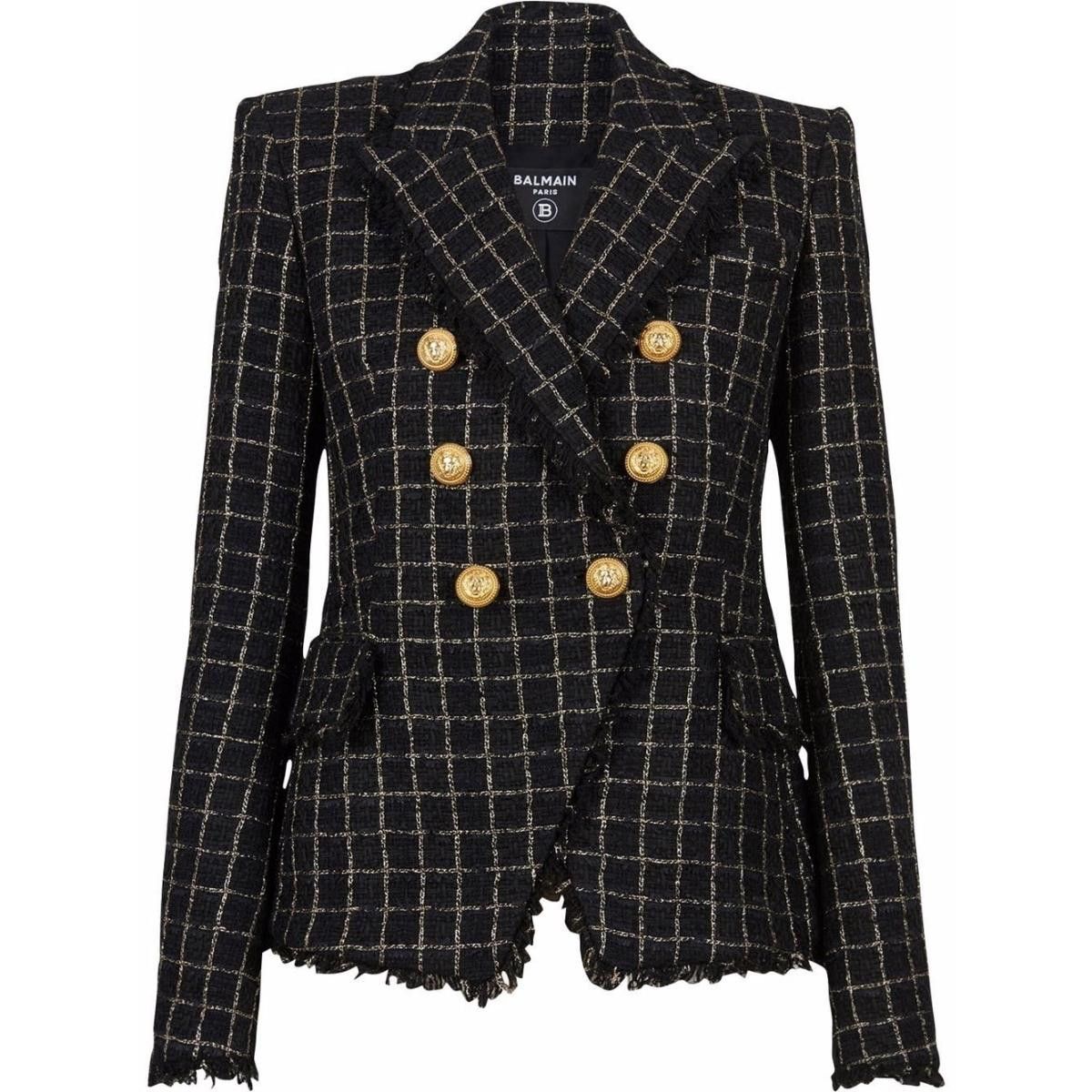 Double-breasted Checked Tweed Jacket