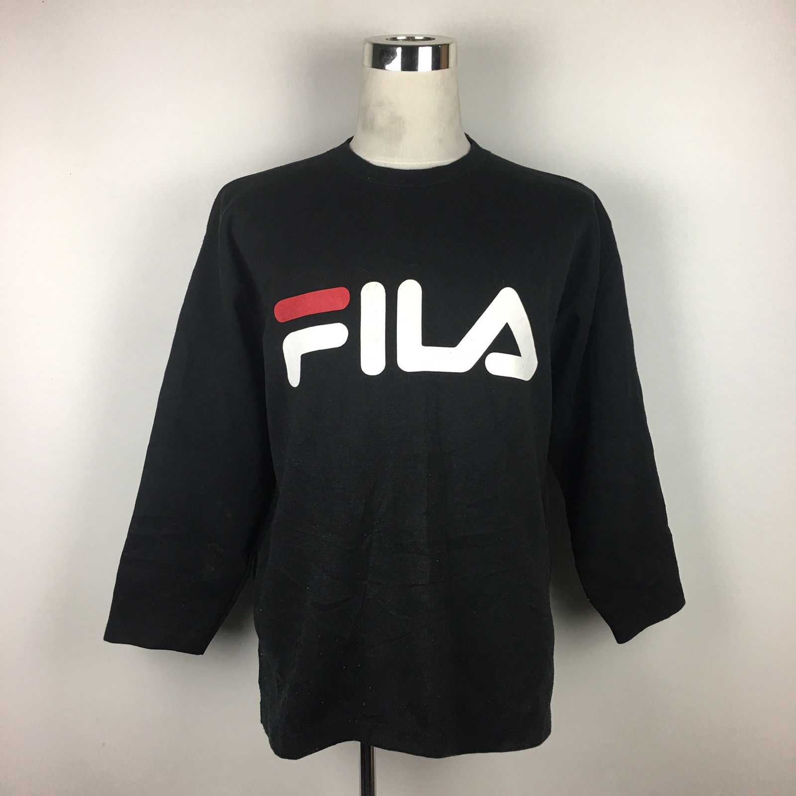 FILA Sports Classic Sweater Sweat Shirt Big Logo Made in USA