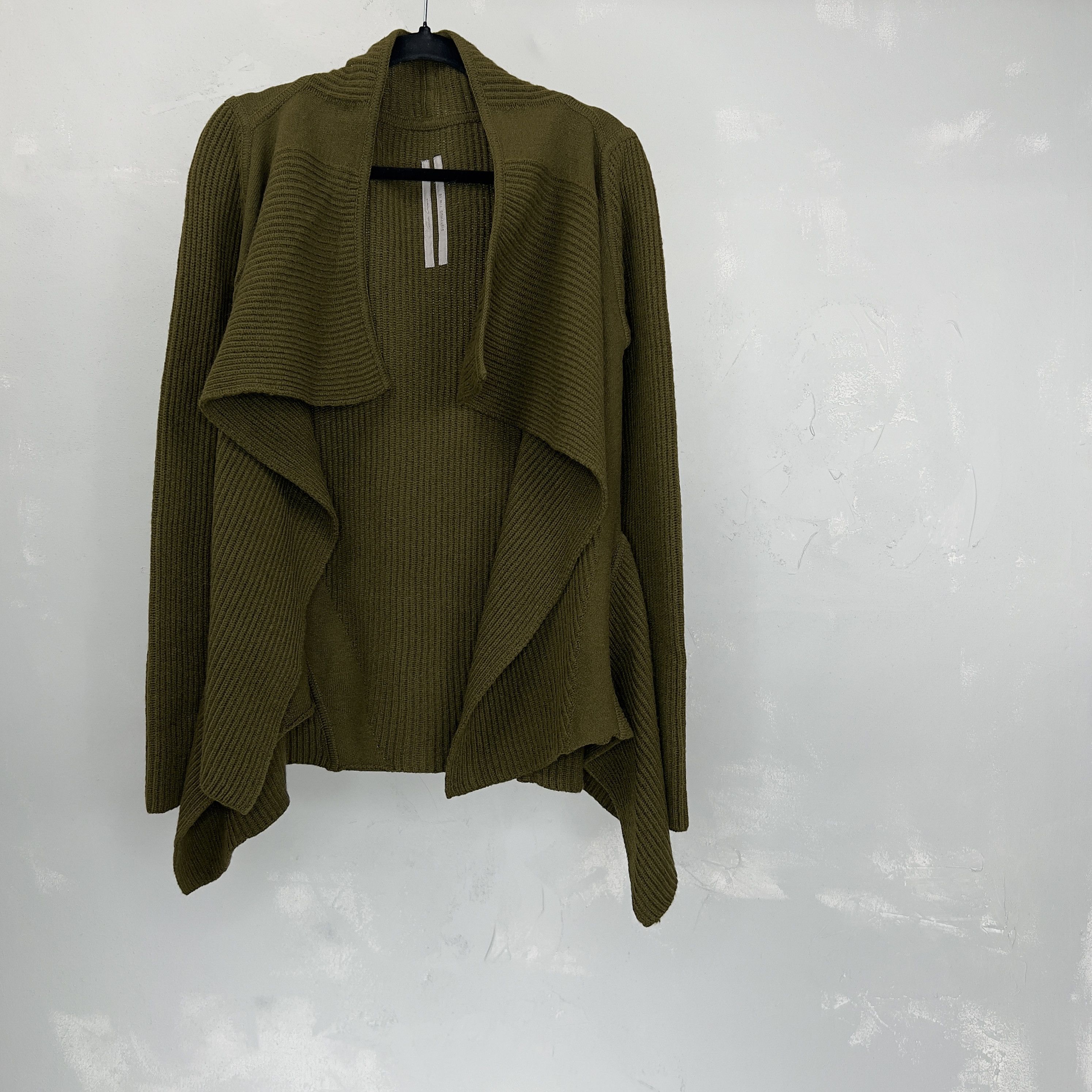 image of Rick Owens Sisyphus F/w 18 Dirty Green Wool Knit Cardigan in Dark Green, Women's (Size Small)
