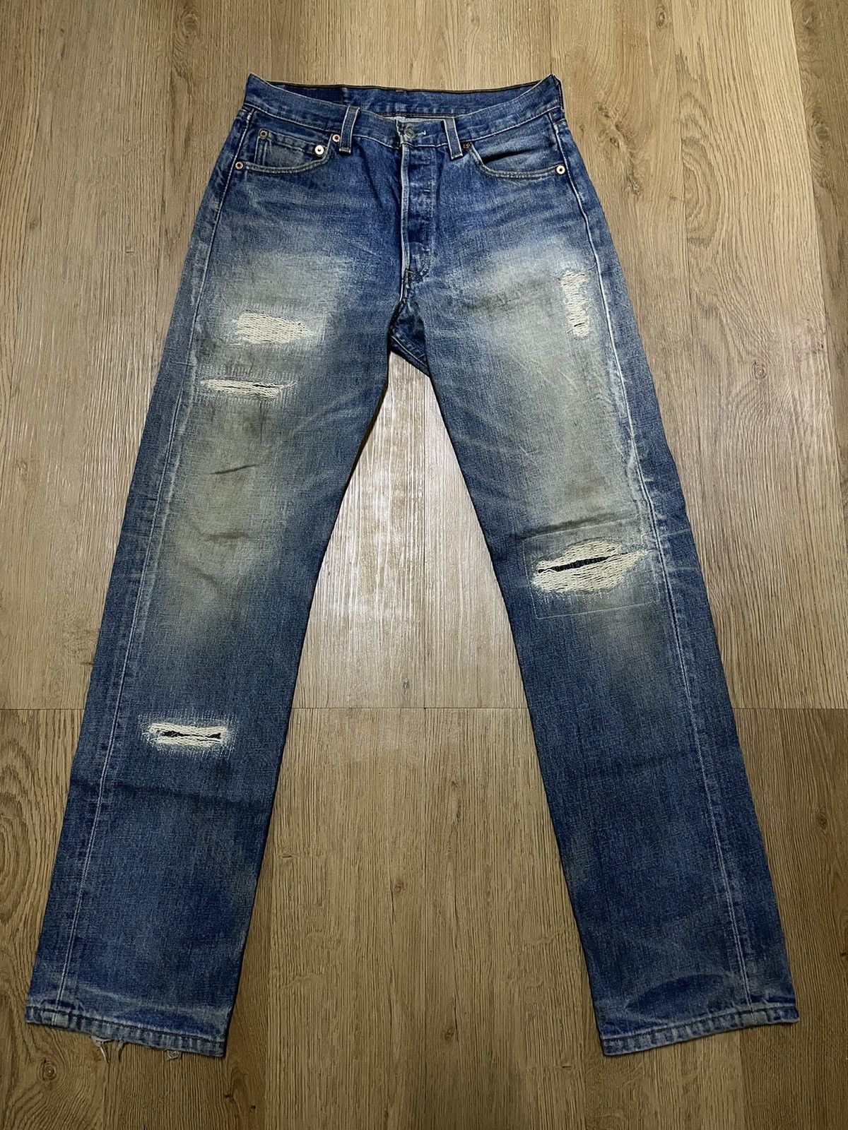 Levi's Vintage Levi’s 501 distressed denim Kurt cobain design Size US 29 - 1 Thumbnail