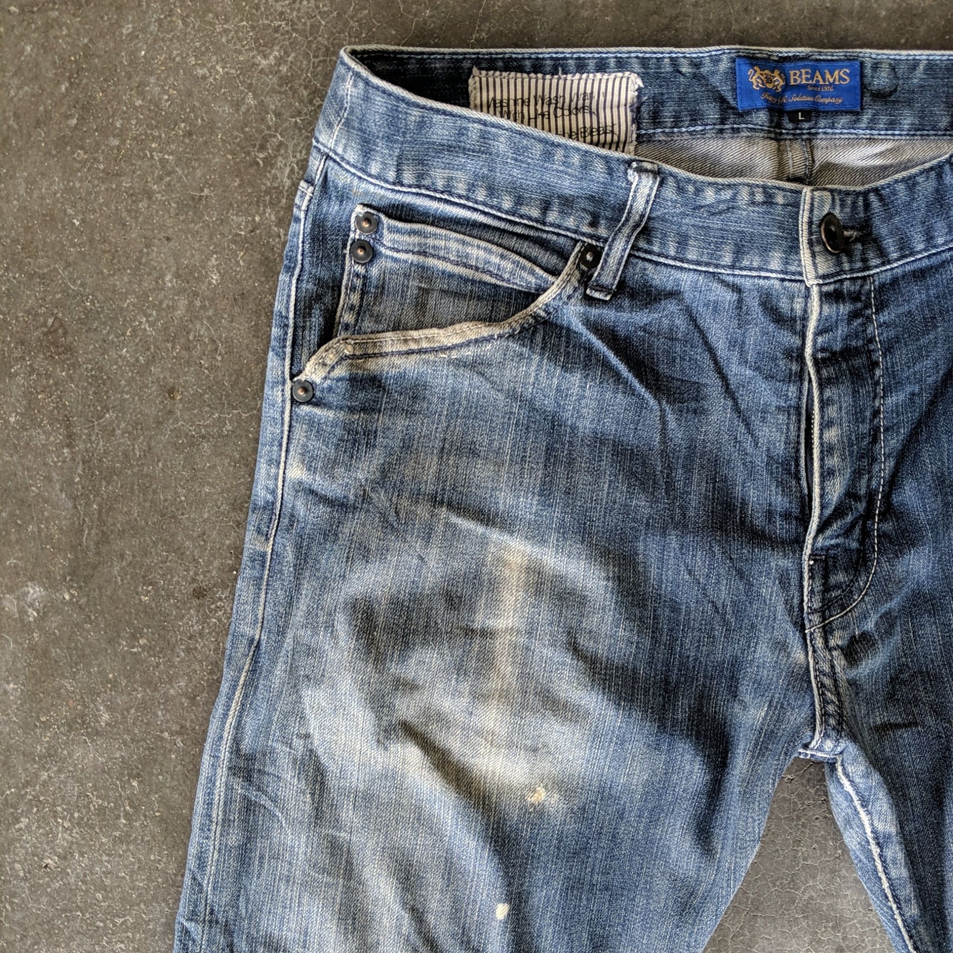 Japanese Brand Vintage Beams Distressed Faded Denim Jeans Pants W34 Size US 34 / EU 50 - 3 Thumbnail