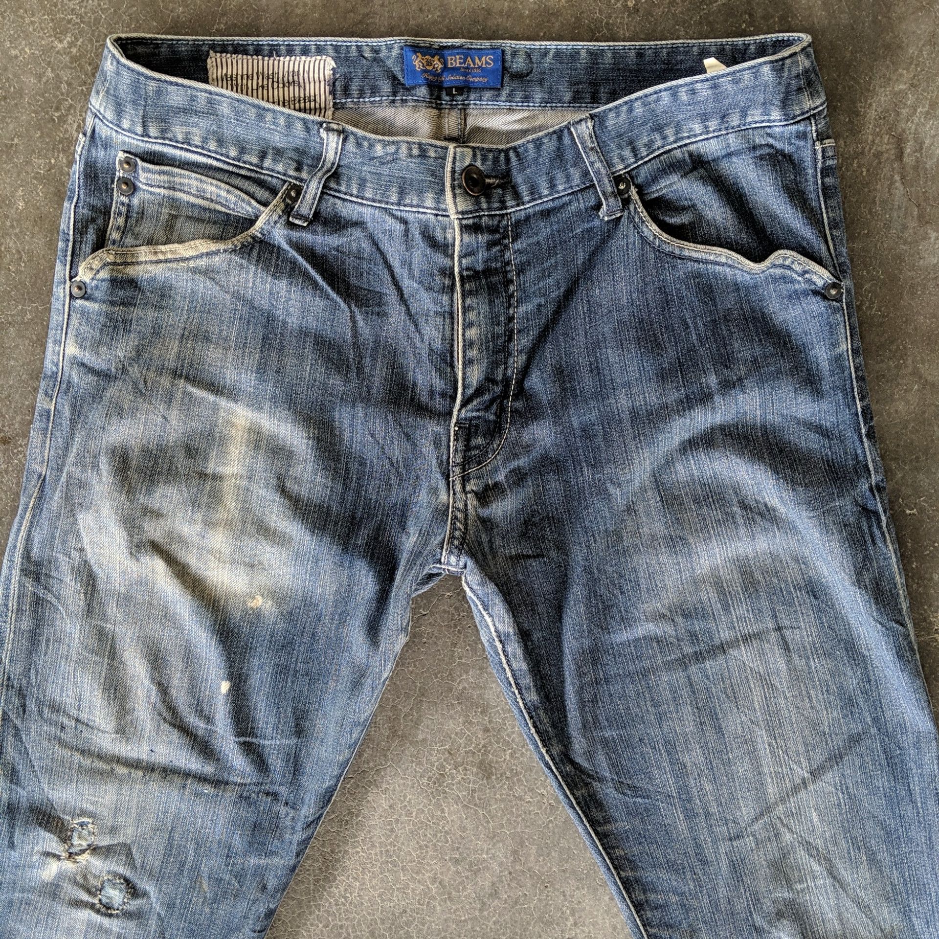 Japanese Brand Vintage Beams Distressed Faded Denim Jeans Pants W34 Size US 34 / EU 50 - 2 Thumbnail