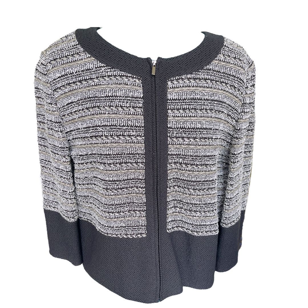 NWOT ST. JOHN BLACK LABEL Black and White Knit Full Zip Wool