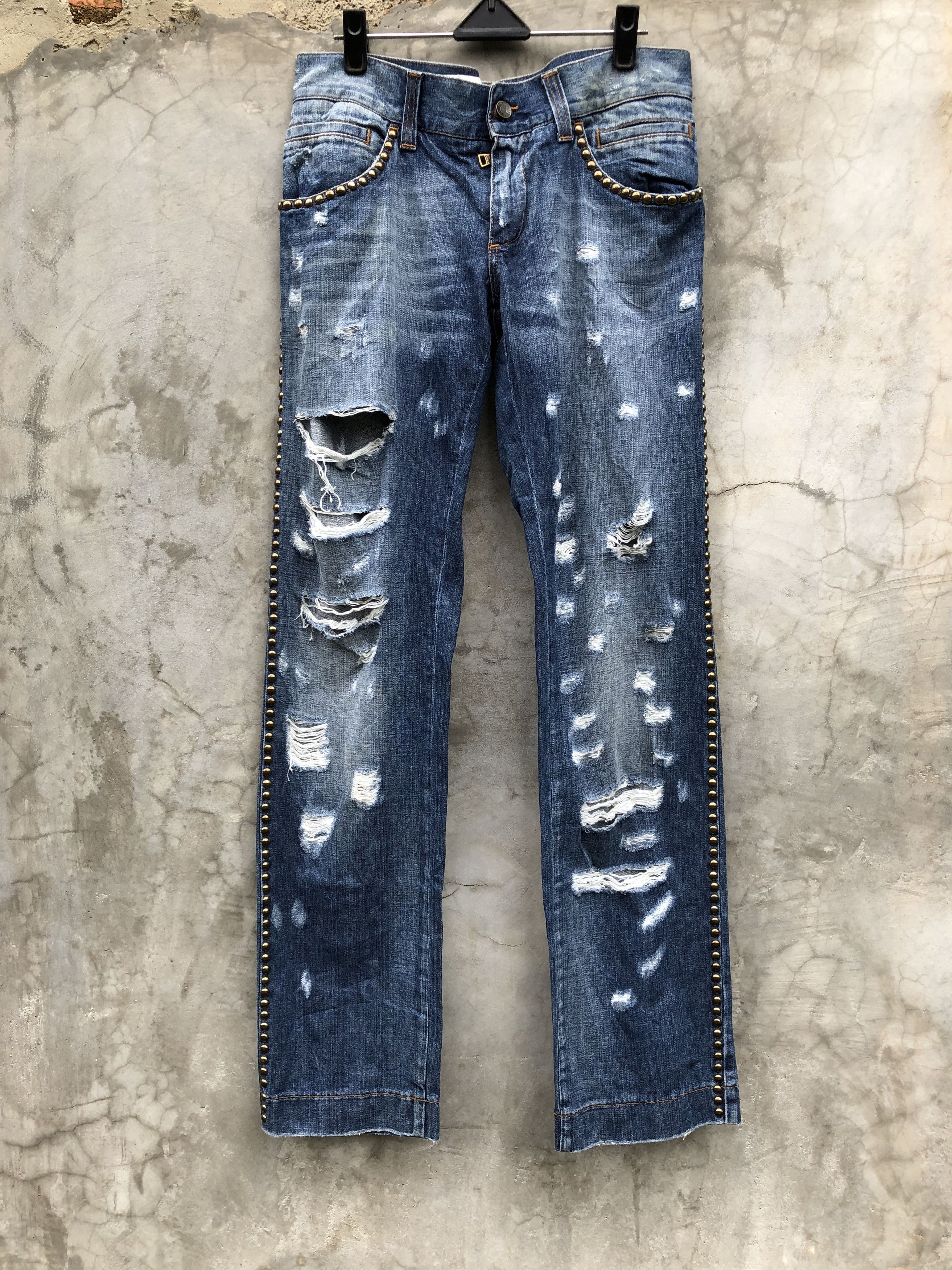 image of Archival Clothing x Distressed Denim Dolce & Gabbana Distressed Studed Denim, Men's (Size 33)