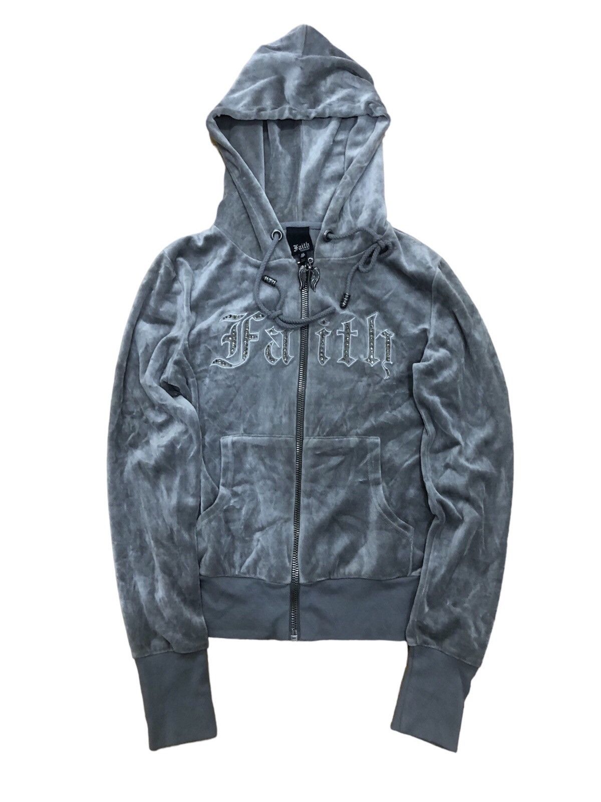 image of Faith Connexion Faith Diamond Grey Zip Up Hoodie, Men's (Size Small)