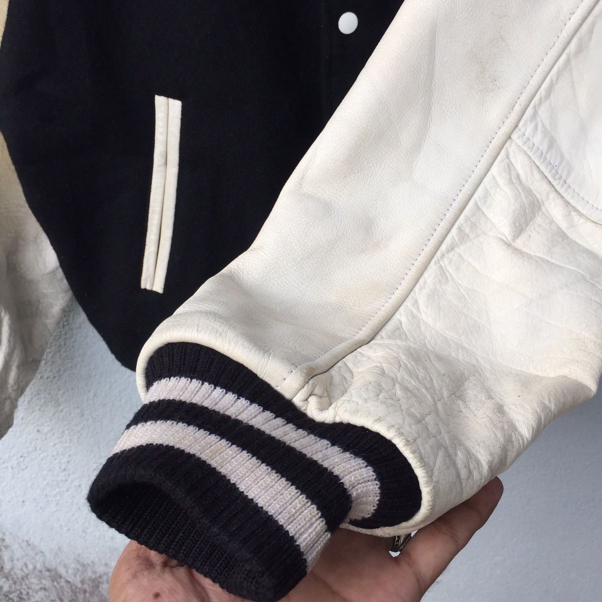 Japanese Brand Vintage Egood Japan Leather Arm Wool Varsity Jacket Size US XL / EU 56 / 4 - 9 Thumbnail