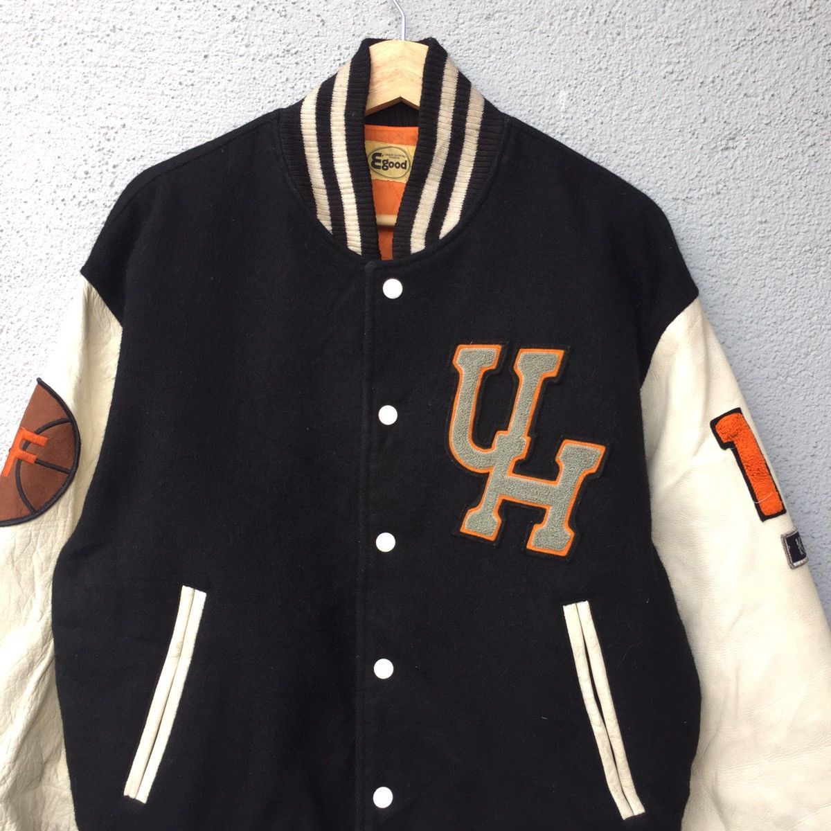 Japanese Brand Vintage Egood Japan Leather Arm Wool Varsity Jacket Size US XL / EU 56 / 4 - 2 Thumbnail