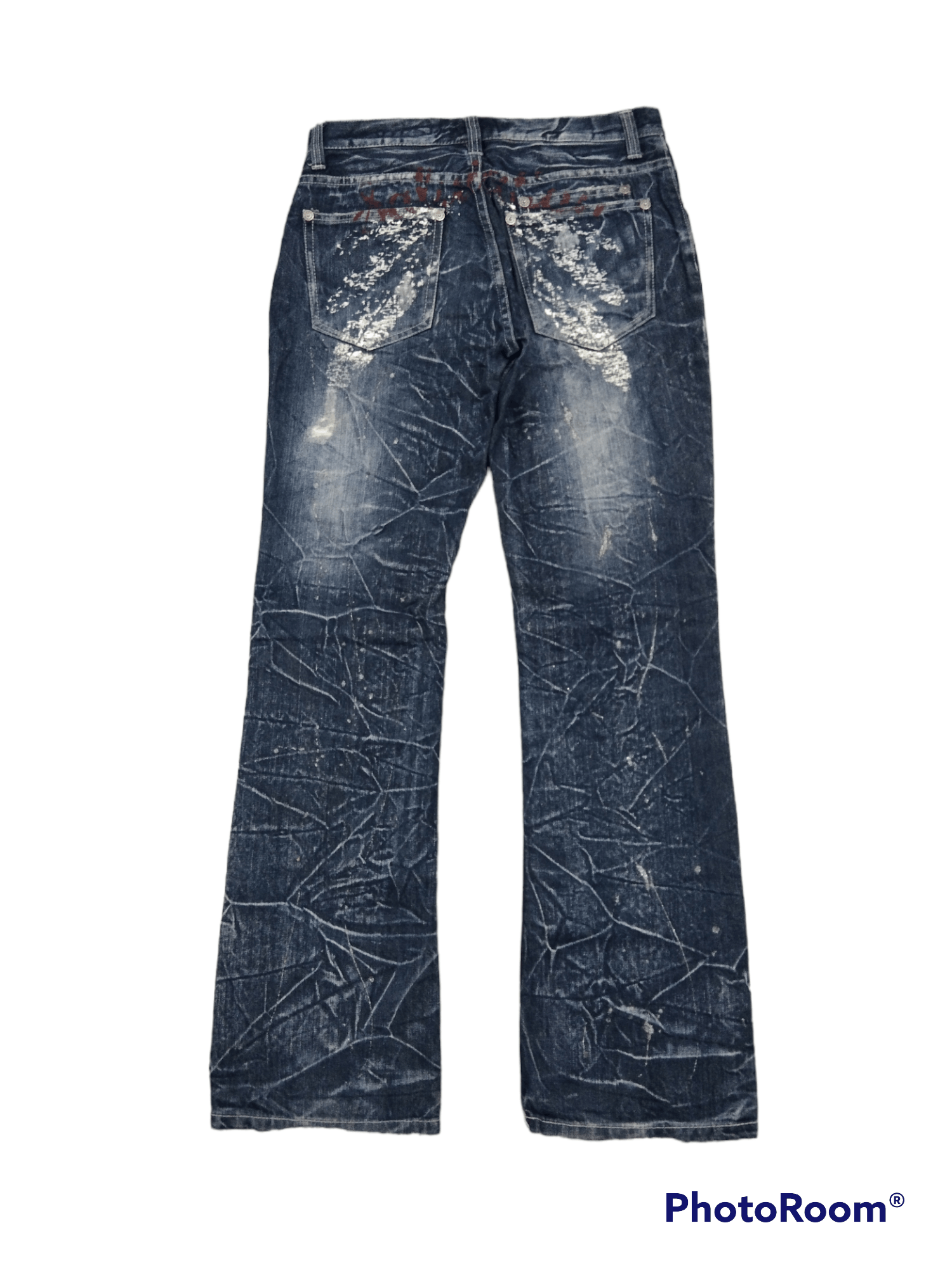 Japanese Brand FLARE🔥SUPER SICK RIPED NYLAUS CLOTHING DENIM PANTS Size US 31 - 3 Thumbnail
