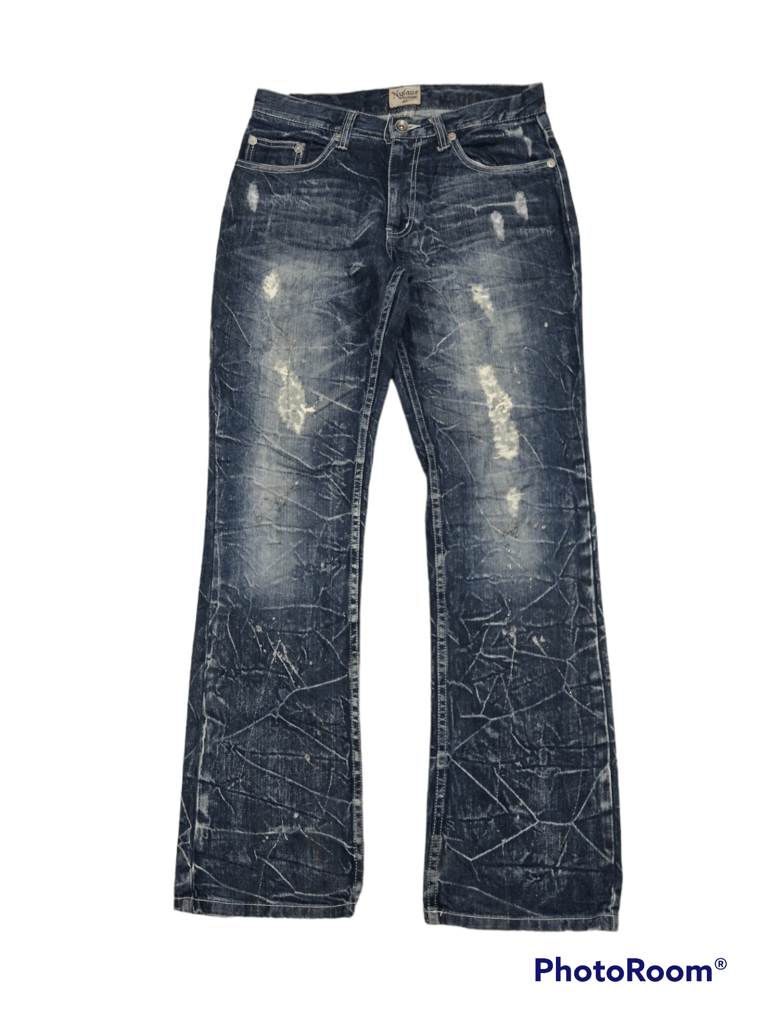 Japanese Brand FLARE🔥SUPER SICK RIPED NYLAUS CLOTHING DENIM PANTS Size US 31 - 2 Thumbnail