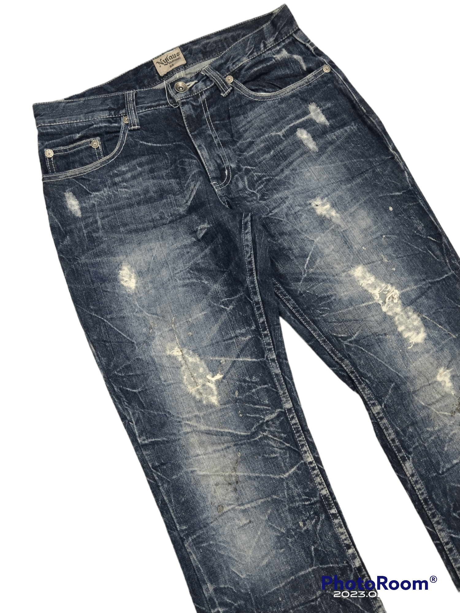 Japanese Brand FLARE🔥SUPER SICK RIPED NYLAUS CLOTHING DENIM PANTS Size US 31 - 4 Thumbnail