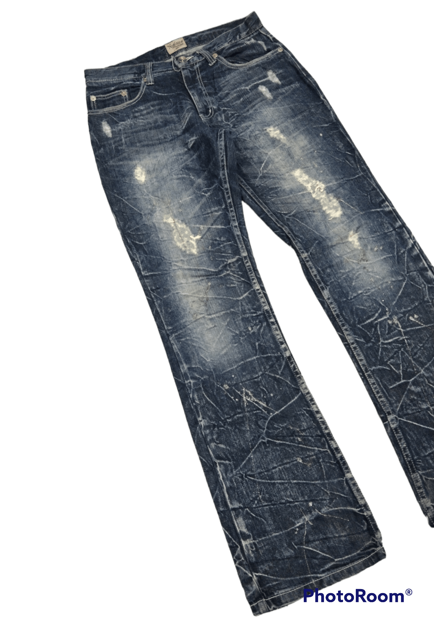 Japanese Brand FLARE🔥SUPER SICK RIPED NYLAUS CLOTHING DENIM PANTS Size US 31 - 1 Thumbnail