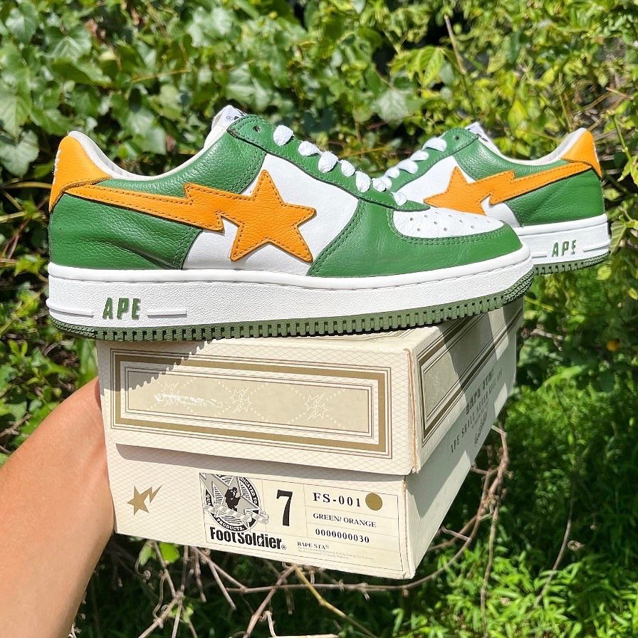 Bape 2001 A Bathing Ape Green/Orange Leather Bapesta Size US 7 / EU 40 - 10 Thumbnail