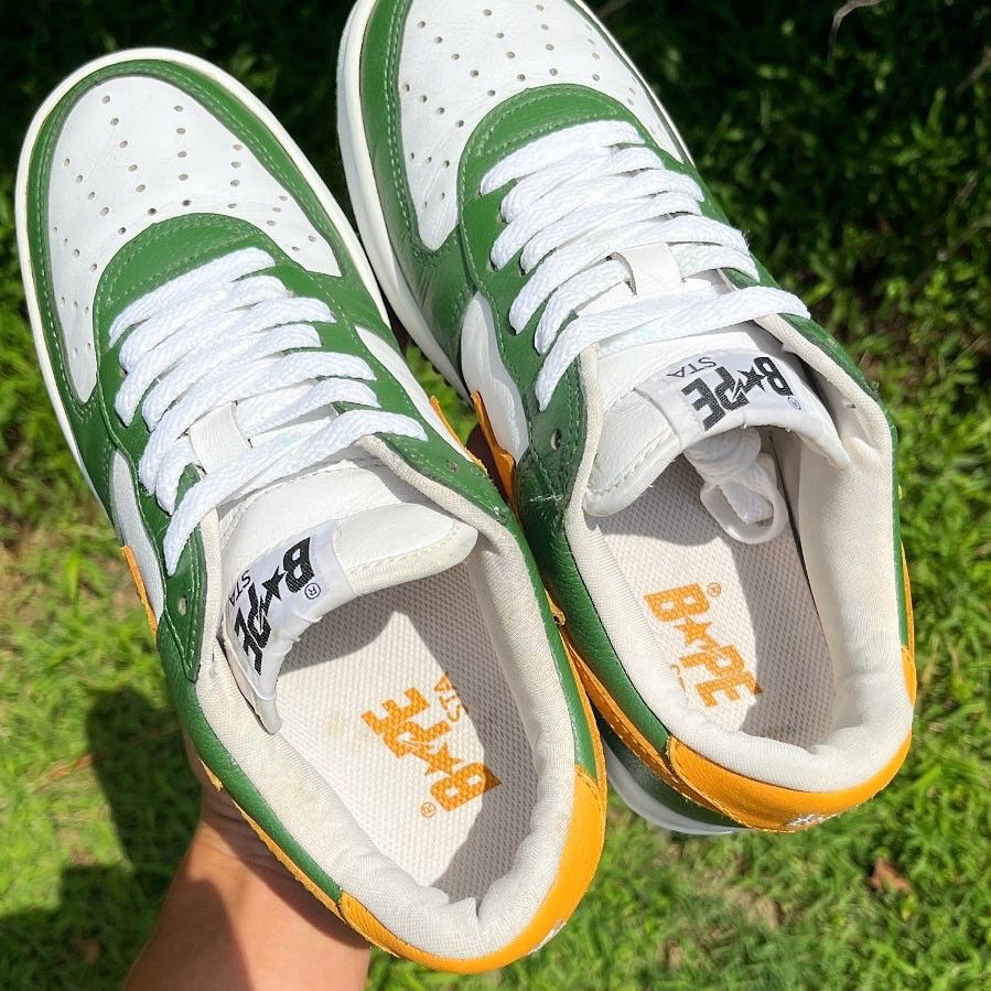 Bape 2001 A Bathing Ape Green/Orange Leather Bapesta Size US 7 / EU 40 - 5 Thumbnail
