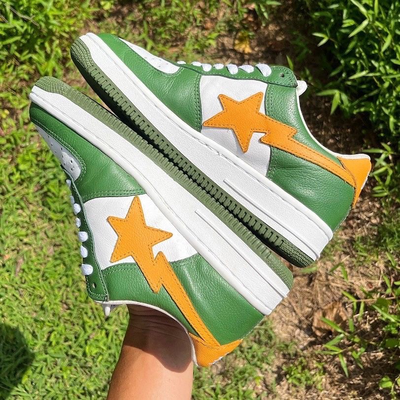 Bape 2001 A Bathing Ape Green/Orange Leather Bapesta Size US 7 / EU 40 - 7 Thumbnail