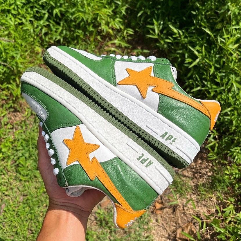 Bape 2001 A Bathing Ape Green/Orange Leather Bapesta Size US 7 / EU 40 - 8 Thumbnail