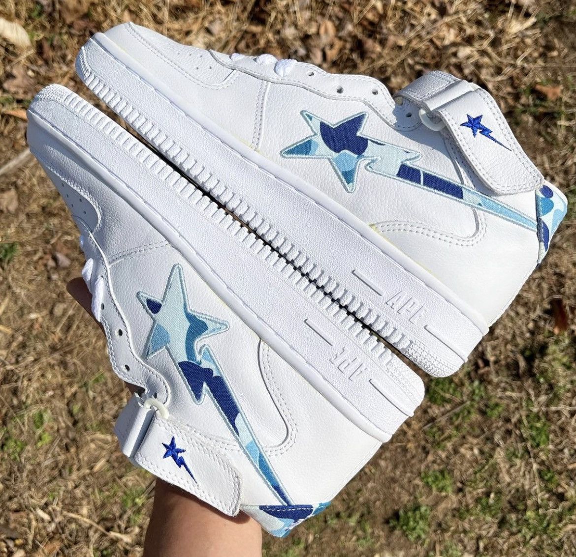 Bape 2002 A Bathing Ape Blue Camo White Leather Mid Bapesta Size US 9.5 / EU 42-43 - 8 Thumbnail