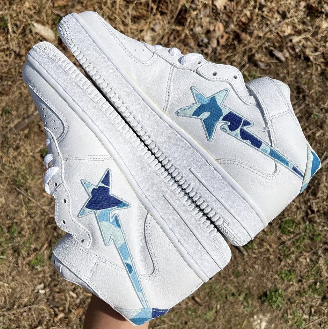 Bape 2002 A Bathing Ape Blue Camo White Leather Mid Bapesta Size US 9.5 / EU 42-43 - 7 Thumbnail