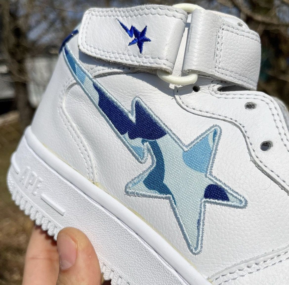 Bape 2002 A Bathing Ape Blue Camo White Leather Mid Bapesta Size US 9.5 / EU 42-43 - 3 Thumbnail