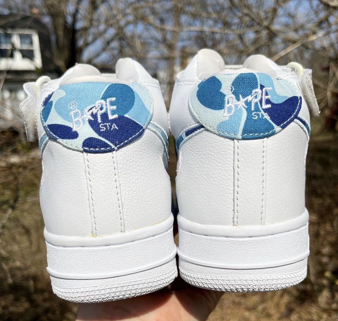 Bape 2002 A Bathing Ape Blue Camo White Leather Mid Bapesta Size US 9.5 / EU 42-43 - 9 Thumbnail