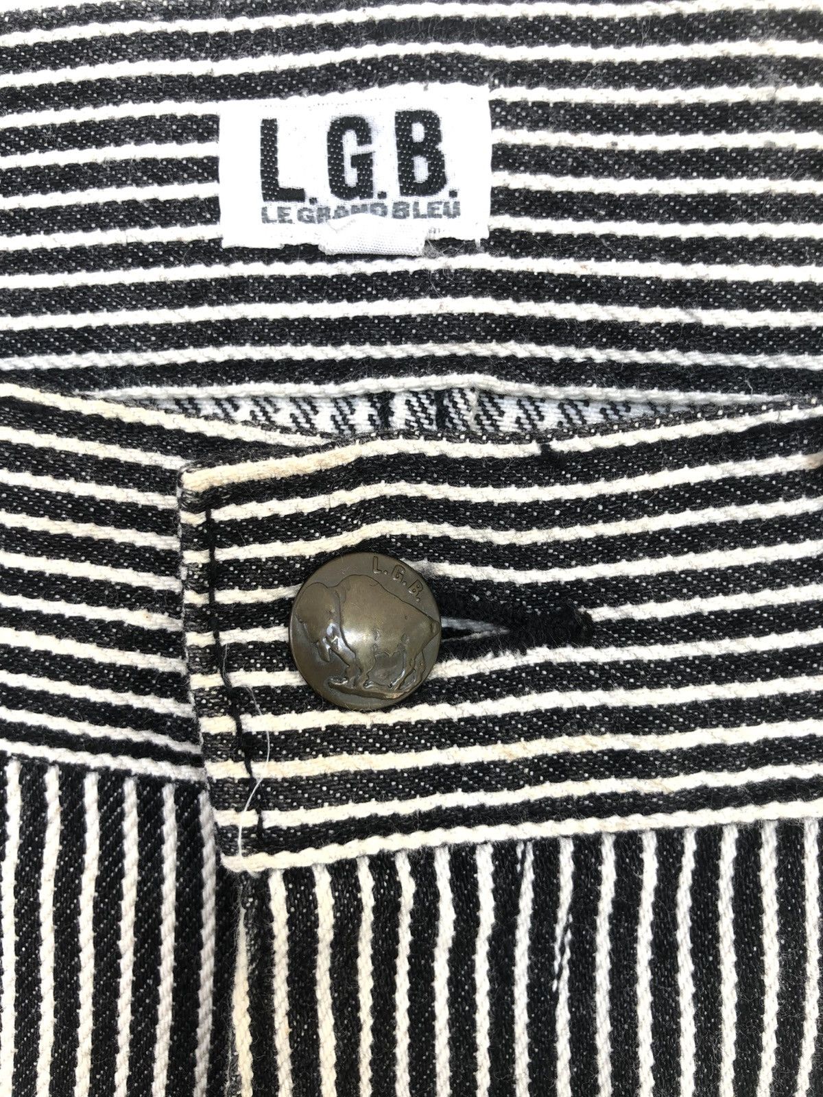 Le Grande Bleu (L.G.B.) GRAIL🔥OG Le Grand Bleu 🇯🇵 Rockabilly Striped Weird Denim Size US 35 - 2 Thumbnail