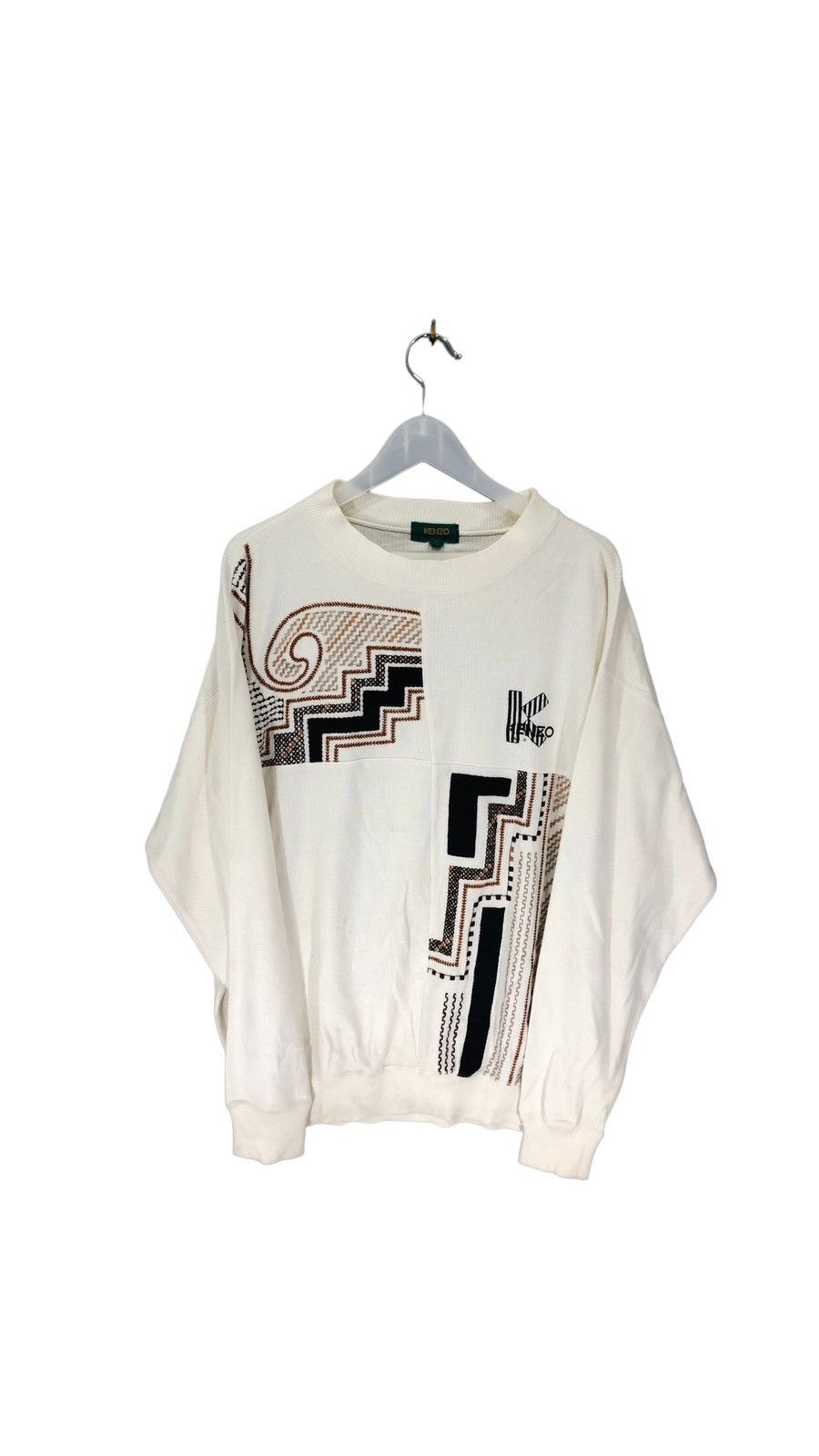 image of Vintage Kenzo Sweatshirt Abstract Design Large 5803-1-222 in Cream, Men's