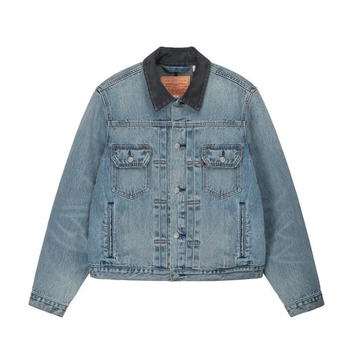 Vintage Stussy x Levis Embossed Denim Trucker Jacket Indigo | Grailed