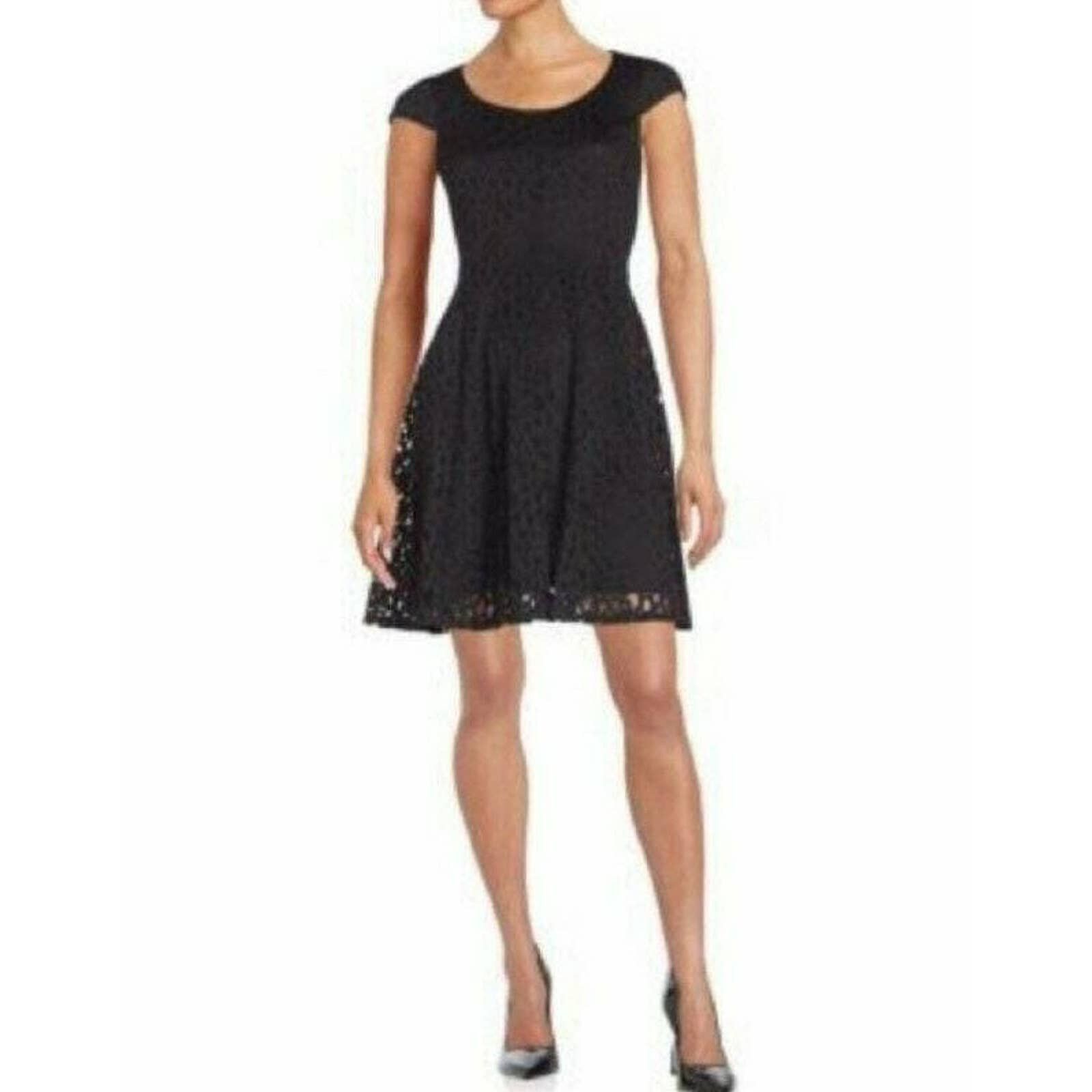 slim fit dress slacks Focus by Shani — Laser Cut Ponte Knit Fit & Flare Dress in Green main image 1