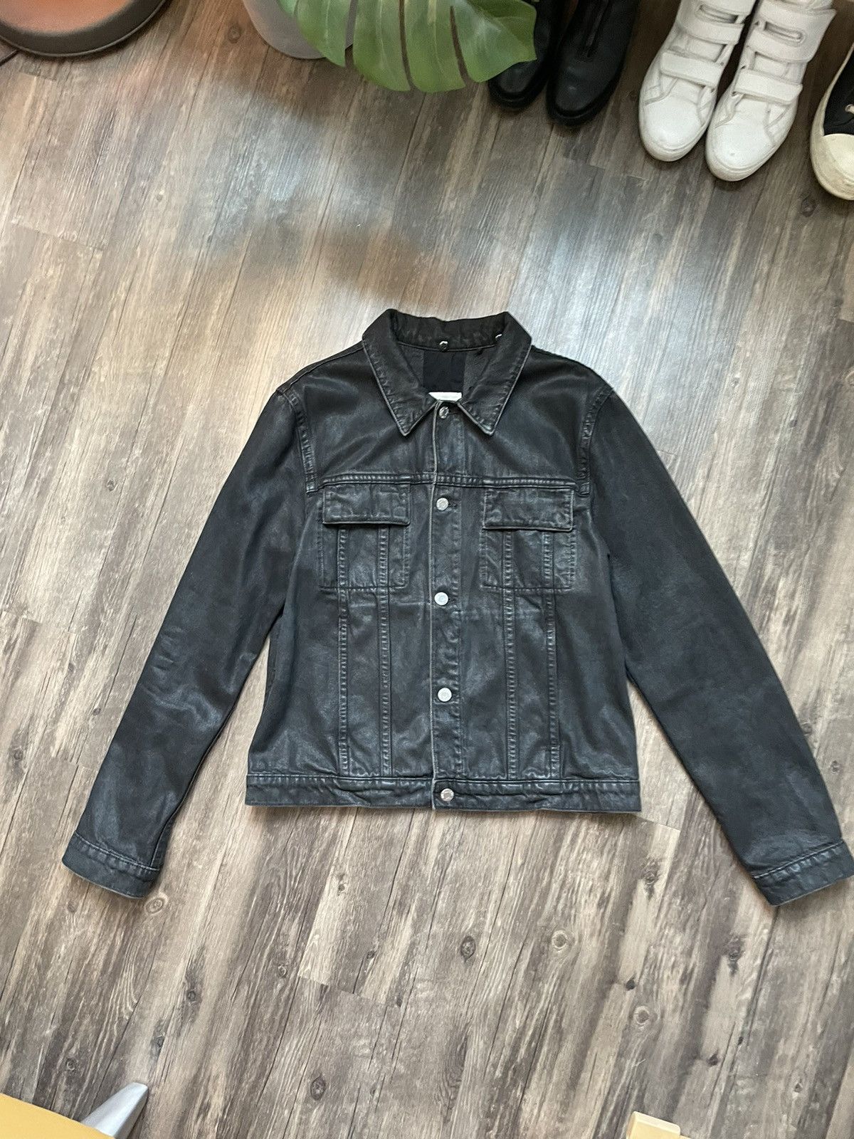 image of Helmut Lang Waxed Denim Jacket in Black, Men's (Size XL)