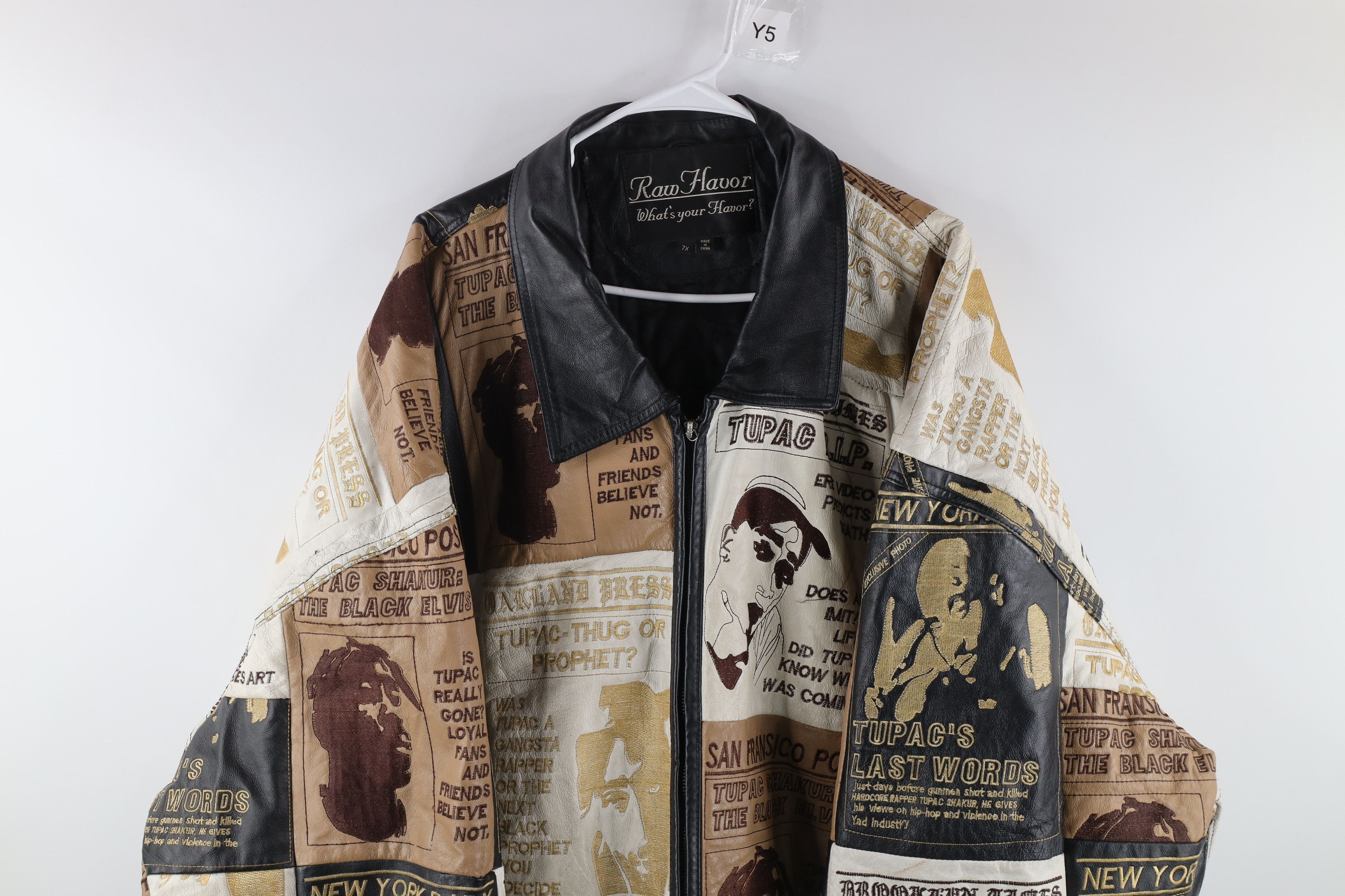 Vintage Vintage 90s Streetwear Leather 2 Pac Bomber Jacket 7XL Size US XXL / EU 58 / 5 - 2 Thumbnail