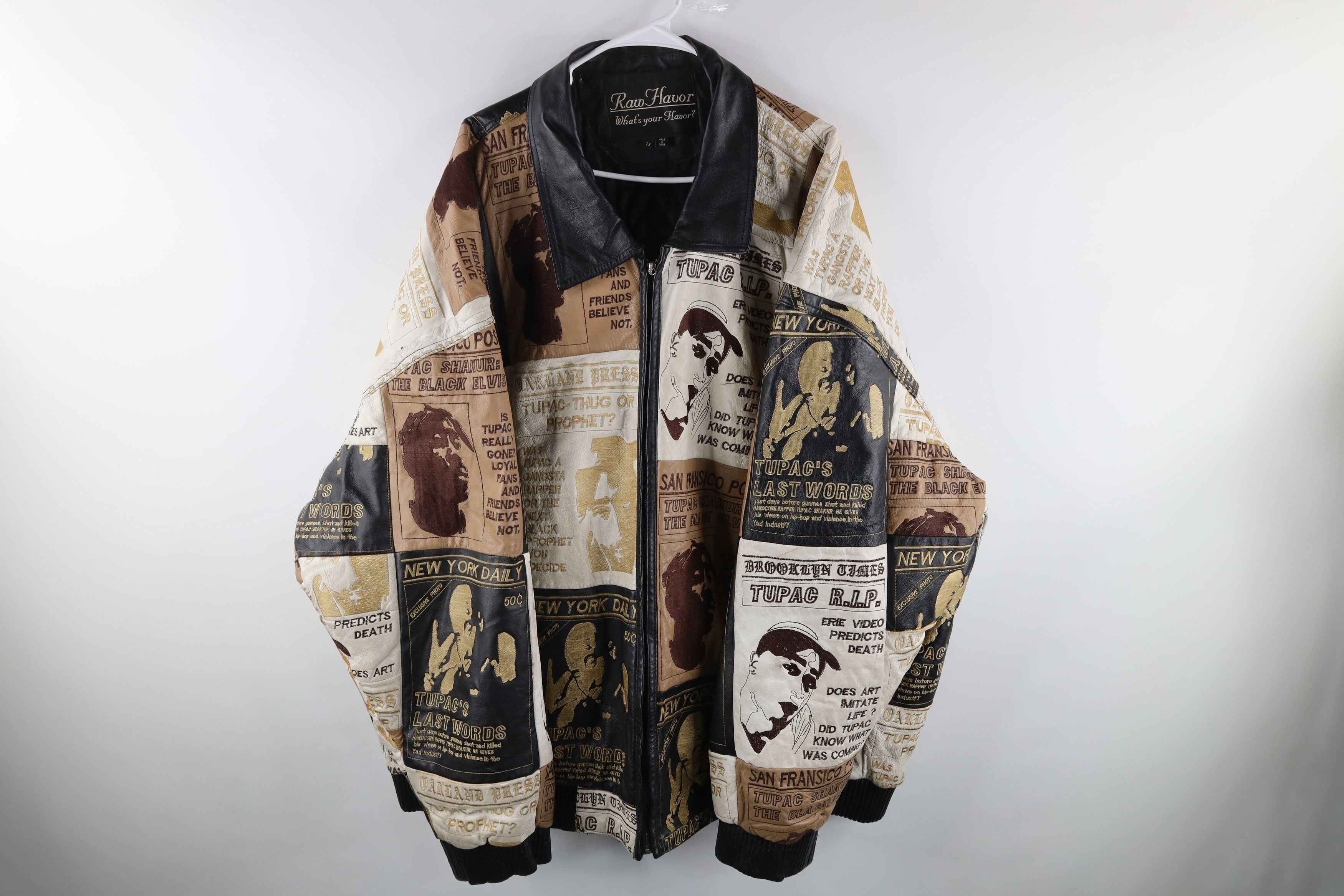 Vintage Vintage 90s Streetwear Leather 2 Pac Bomber Jacket 7XL Size US XXL / EU 58 / 5 - 1 Thumbnail