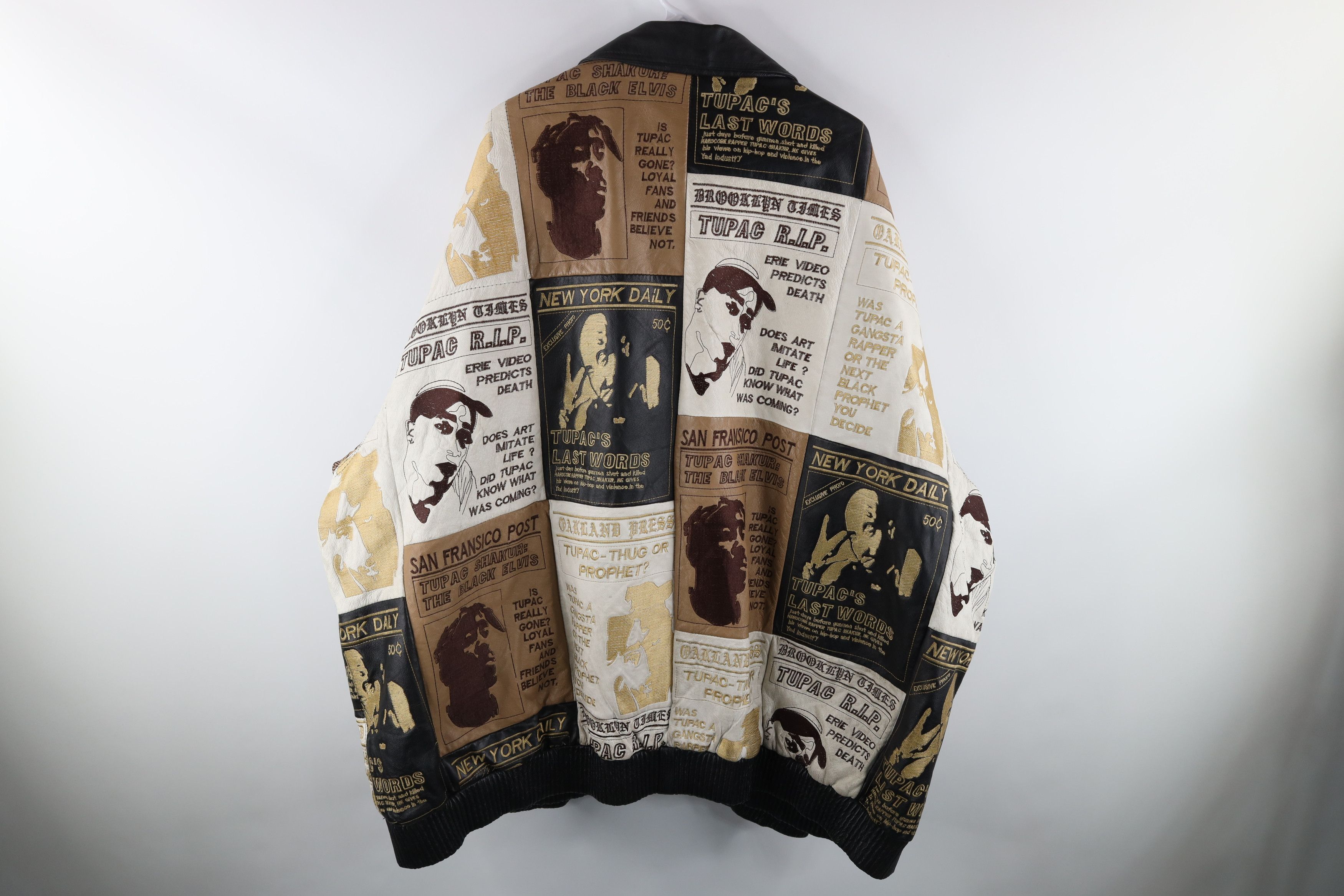 Vintage Vintage 90s Streetwear Leather 2 Pac Bomber Jacket 7XL Size US XXL / EU 58 / 5 - 8 Thumbnail