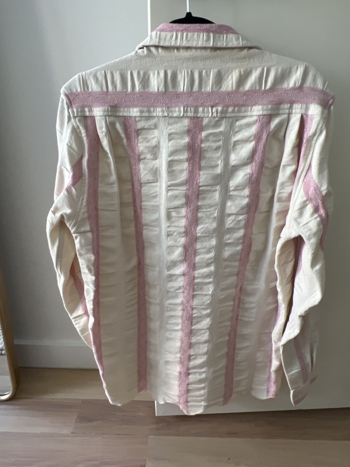 Bode Bode Cream and Pink Stripe Textured Long-Sleeve Shirt XS/S Size US S / EU 44-46 / 1 - 3 Thumbnail