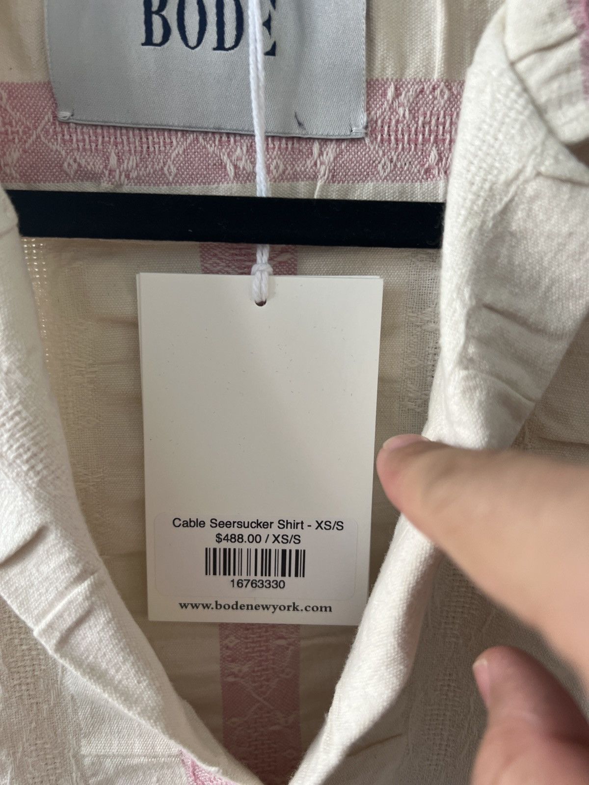 Bode Bode Cream and Pink Stripe Textured Long-Sleeve Shirt XS/S Size US S / EU 44-46 / 1 - 2 Thumbnail