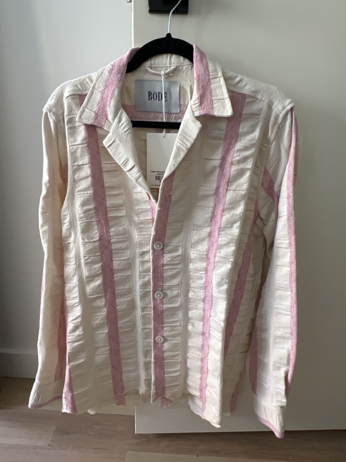 Bode Bode Cream and Pink Stripe Textured Long-Sleeve Shirt XS/S Size US S / EU 44-46 / 1 - 1 Thumbnail