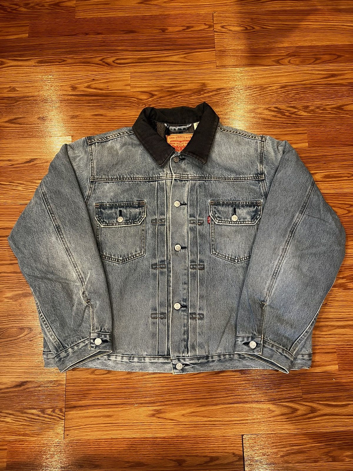 Levi's × Stussy STUSSY X LEVI'S EMBOSSED DENIM TRUCKER JACKET SIZE XL |  Grailed