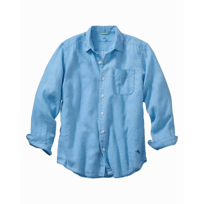 Tommy Bahama Men's Paradise Breezer Long Sleeve Linen Sport Shirt - Glass Bead Blue*