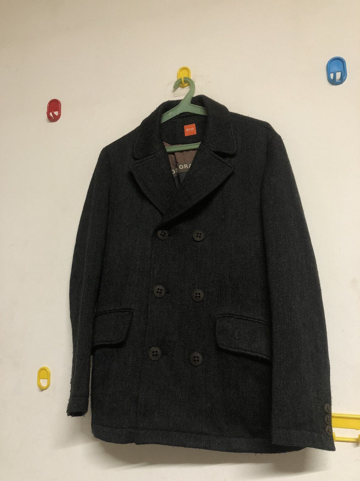image of Hugo Boss Wood Designer Trench Archive Jacket Y2K in Gray White, Men's (Size Medium)