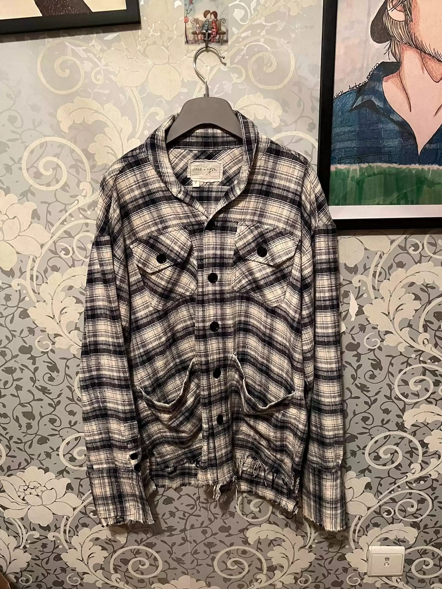 Greg Lauren Flannel Shirt Size 1 White
