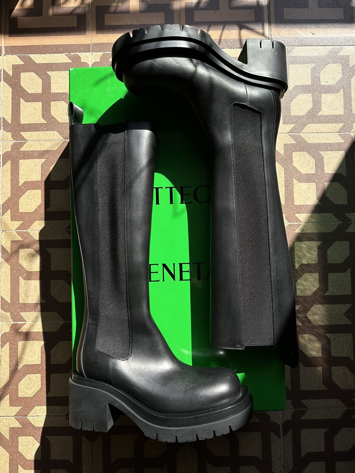 Bottega Veneta Black Lug Tall leather boots