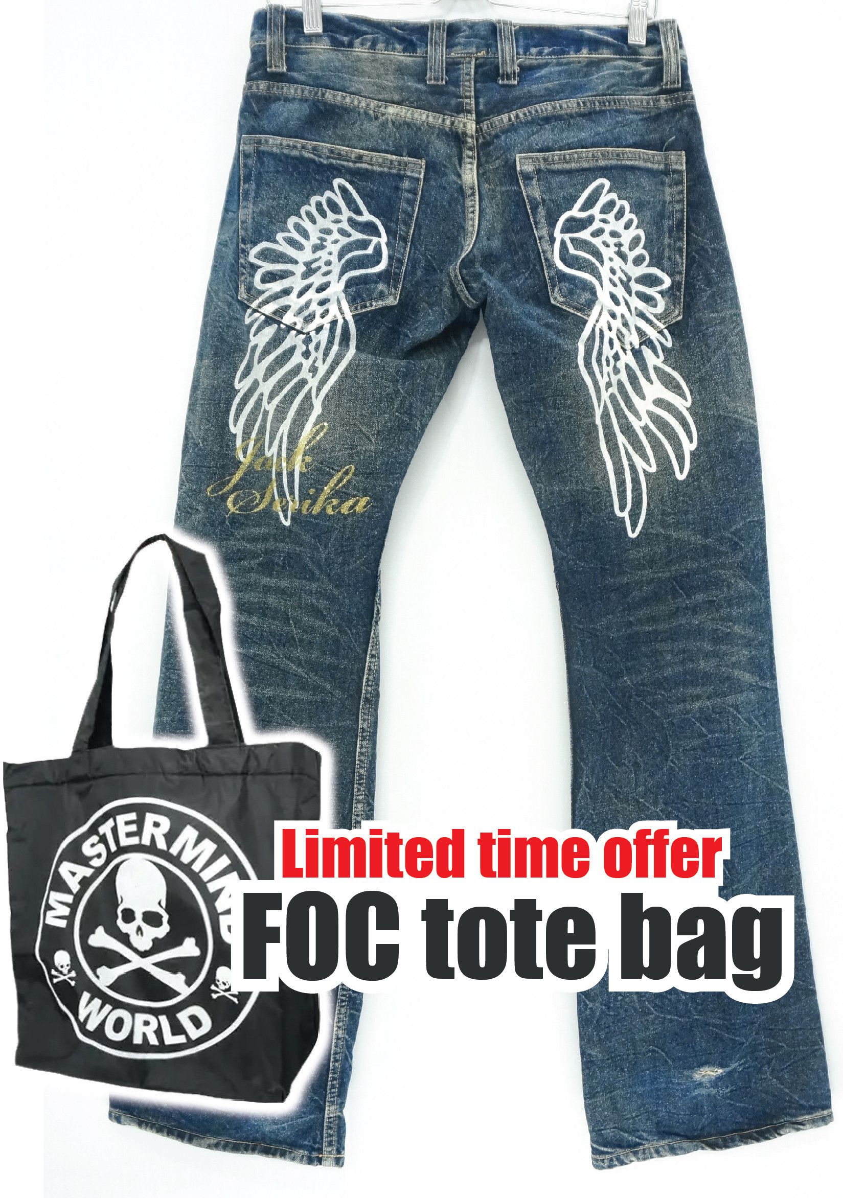 Hysteric Glamour VTG FLARE 🔥 JACK SERIKA Printed Wings Dark Blue Jeans Size US 30 / EU 46 - 1 Thumbnail
