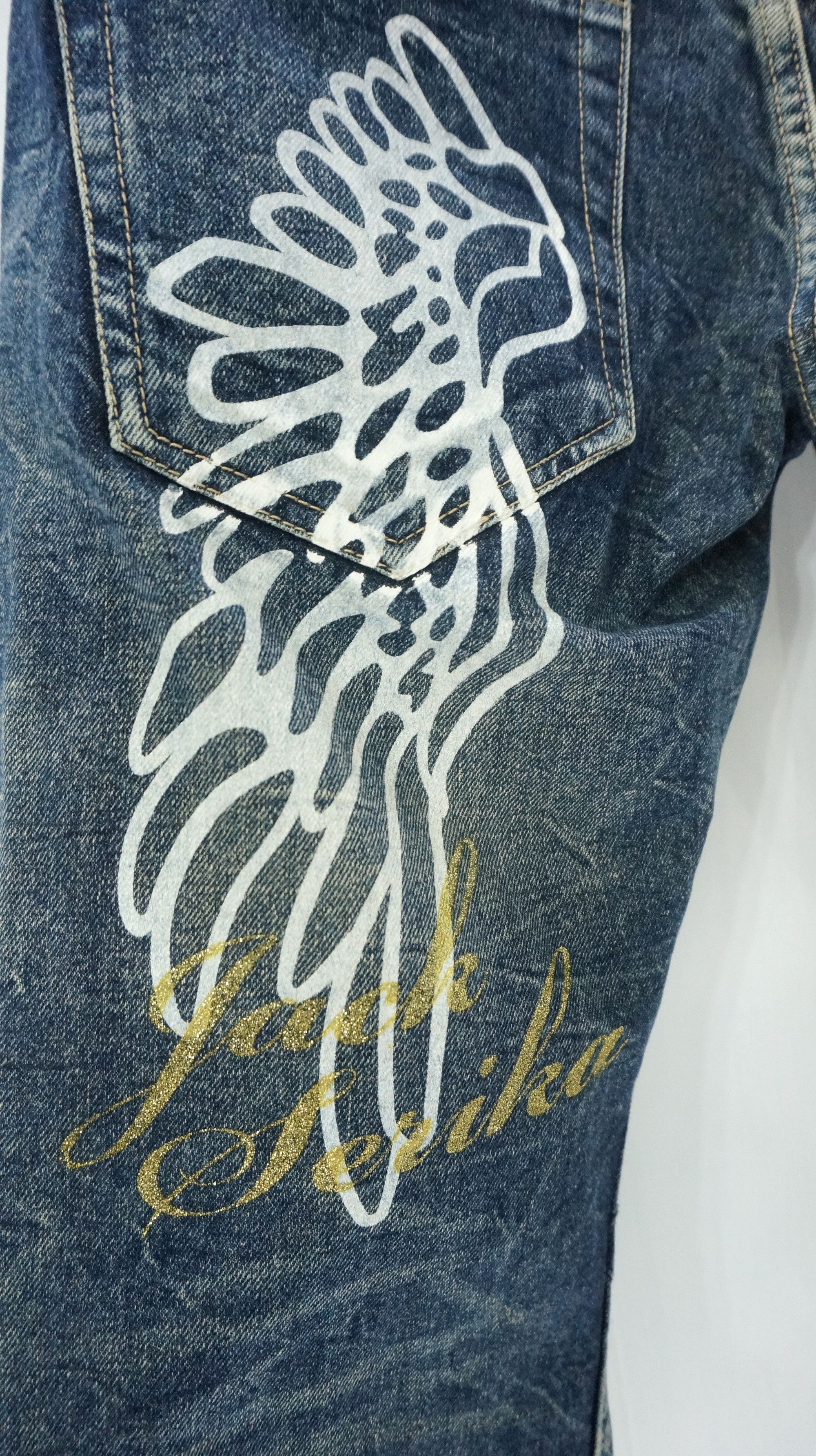 Hysteric Glamour VTG FLARE 🔥 JACK SERIKA Printed Wings Dark Blue Jeans Size US 30 / EU 46 - 11 Thumbnail