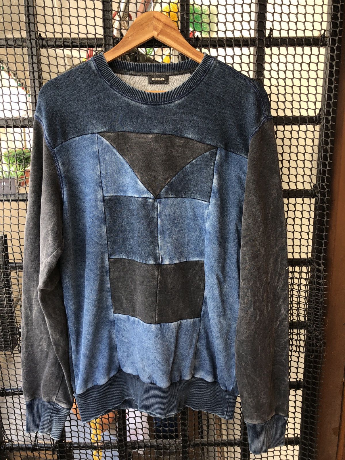 Diesel DIESEL PATCHWORK INDIGO WASHED SWEATSHIRT Size US L / EU 52-54 / 3 - 3 Thumbnail