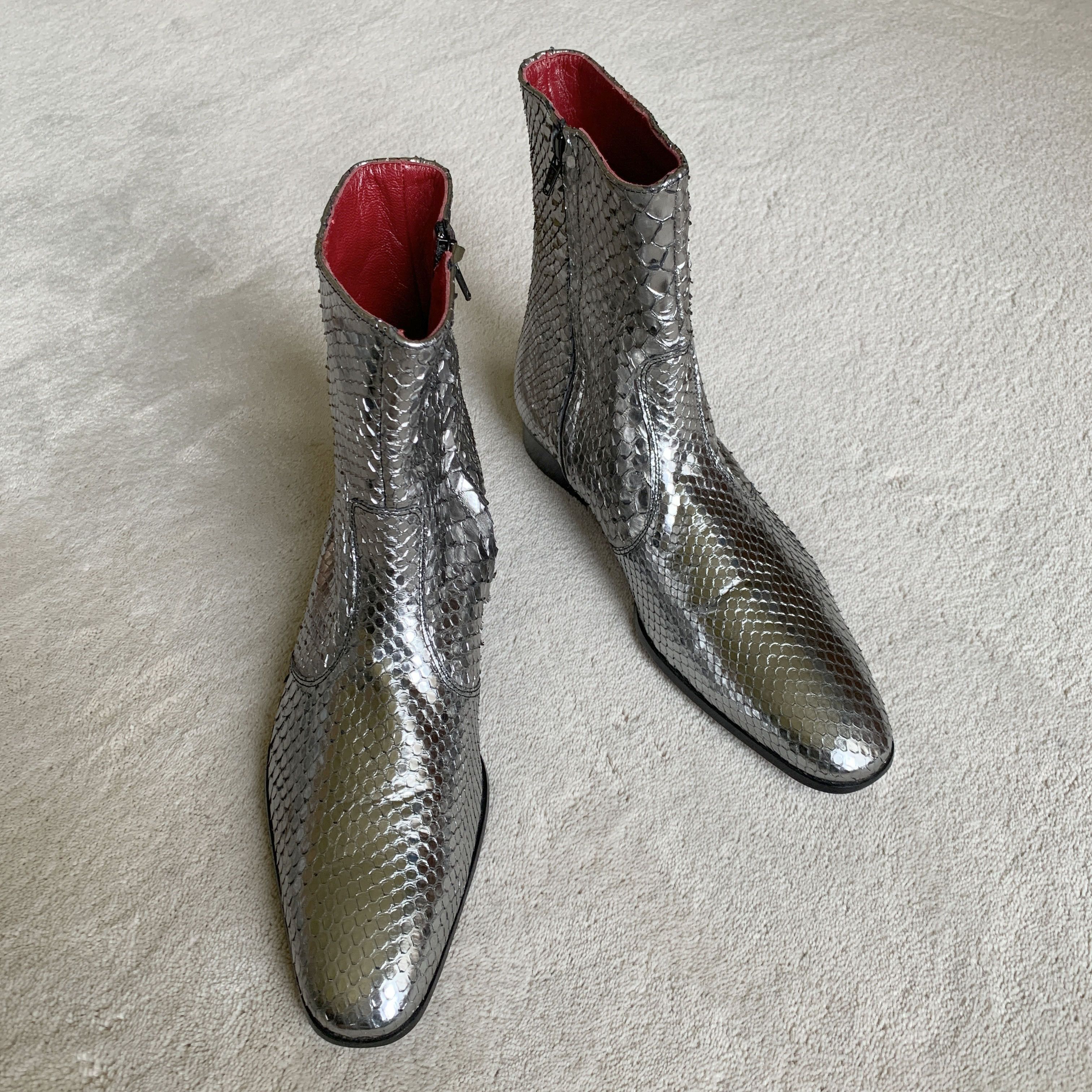 CAZABAT Ultra Rare CAZABAT 'BOWIE' Silver Python ANKLE BOOTS 41 EUR Size US 8 / EU 41 - 1 Thumbnail