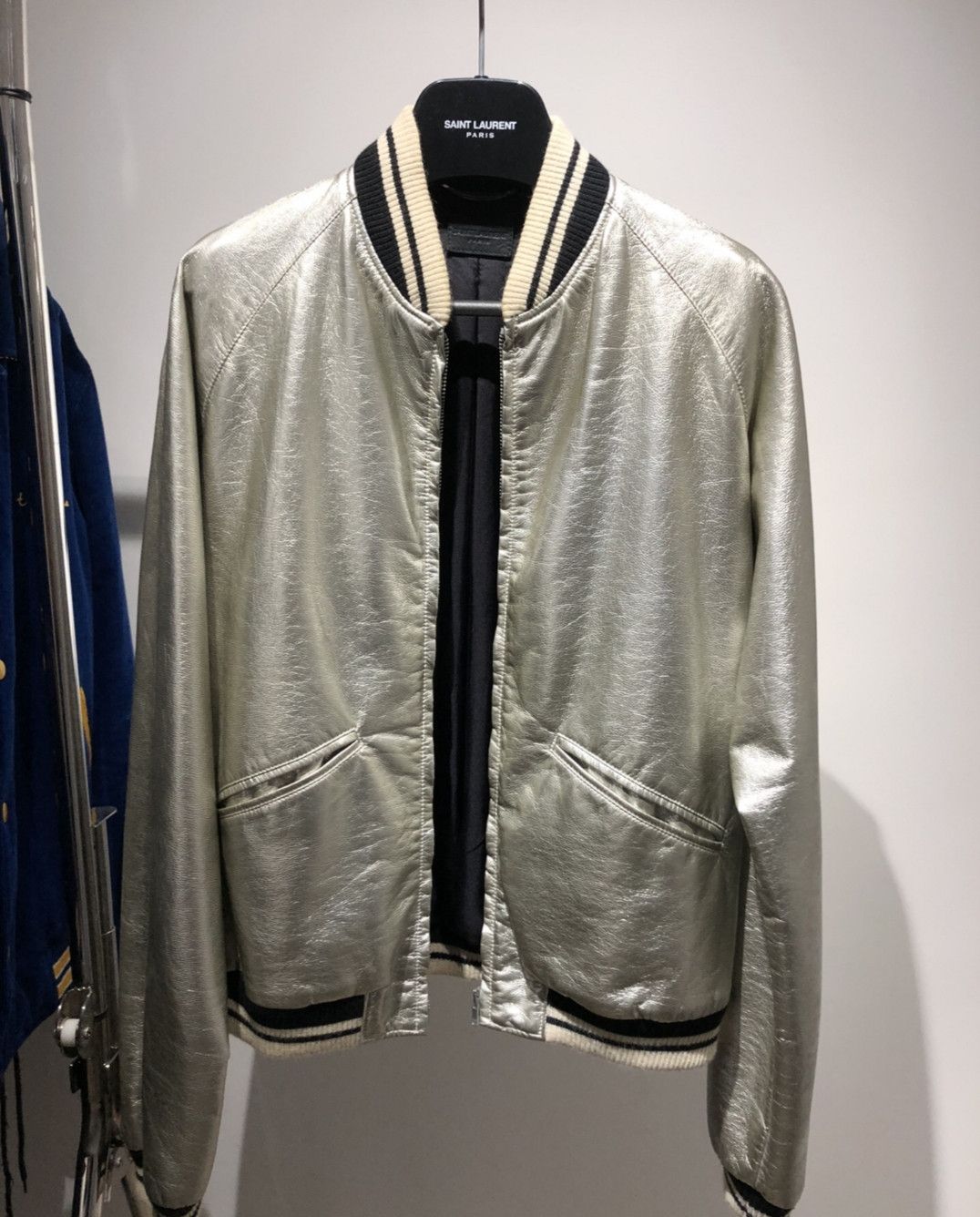 Saint Laurent Silver short baseball jacket