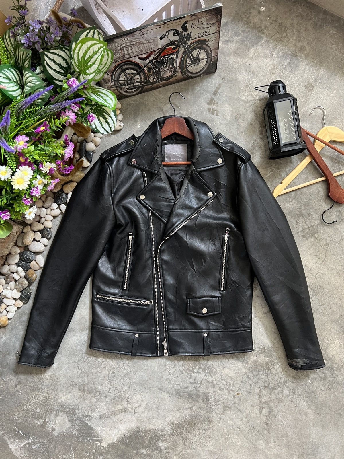 Leather Biker Jacket Zara Mens Outerwear Biker Jacket With Zara - Main Image