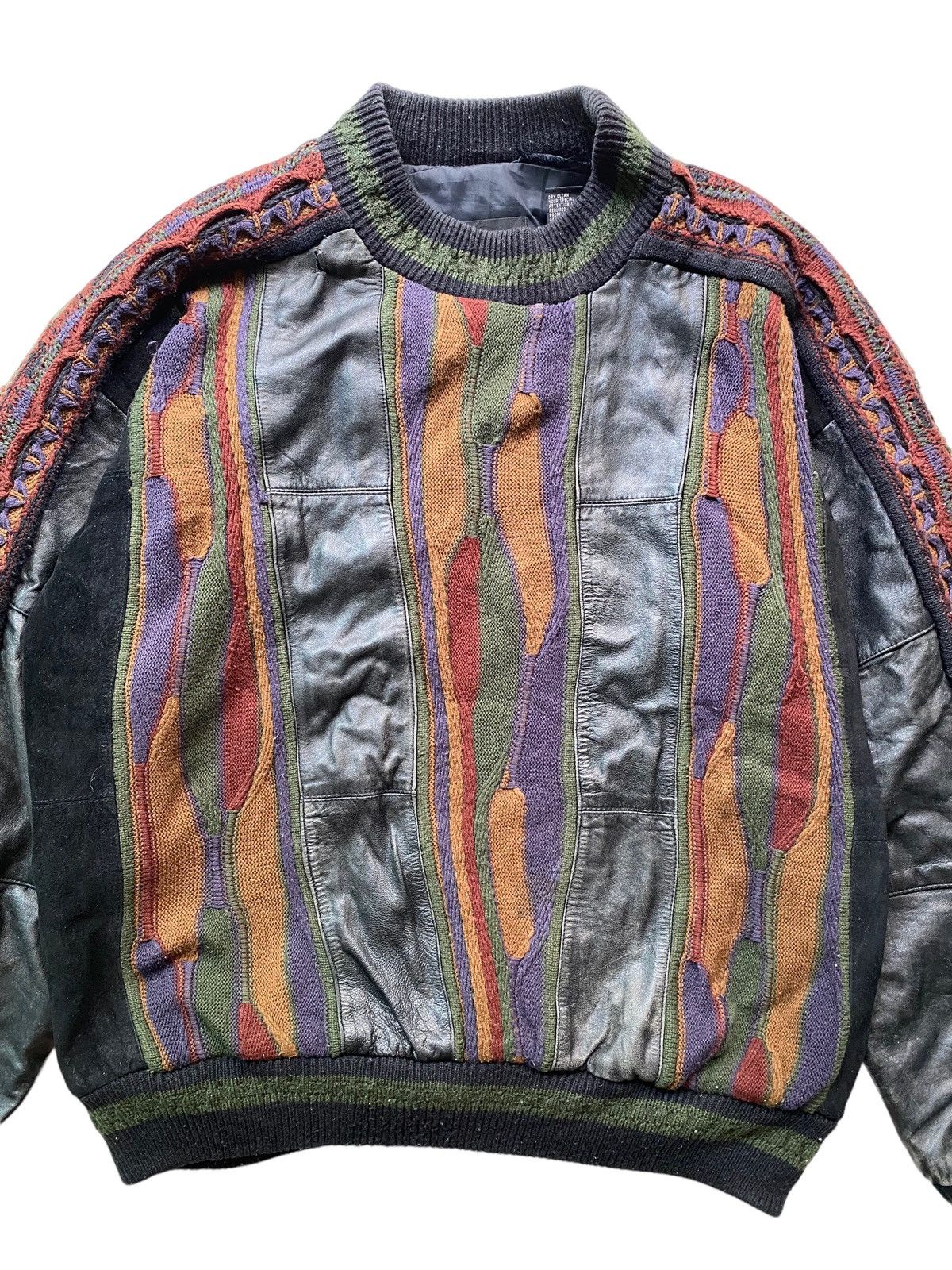 Coogi × Designer × Leather SAXONY Coogi design leather Colorful Sweater Kintwear 90's Size US L / EU 52-54 / 3 - 11 Thumbnail
