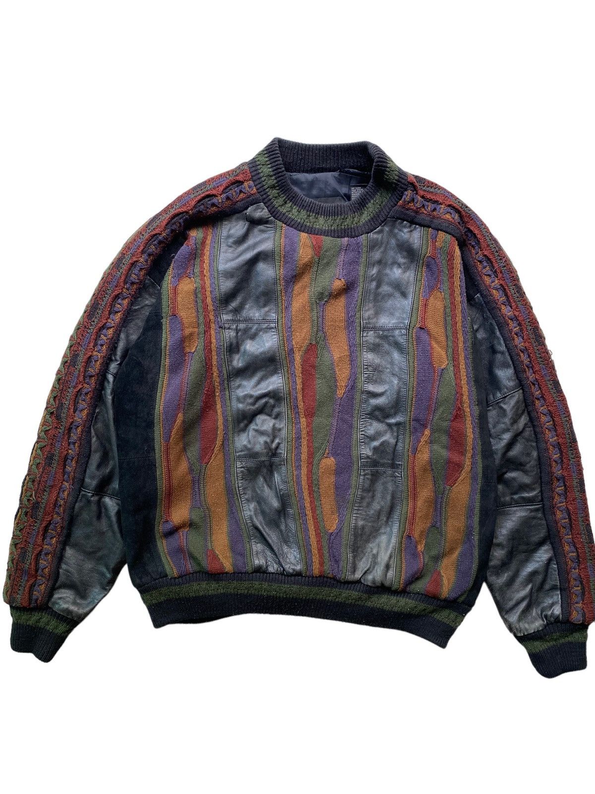 Coogi × Designer × Leather SAXONY Coogi design leather Colorful Sweater Kintwear 90's Size US L / EU 52-54 / 3 - 2 Thumbnail