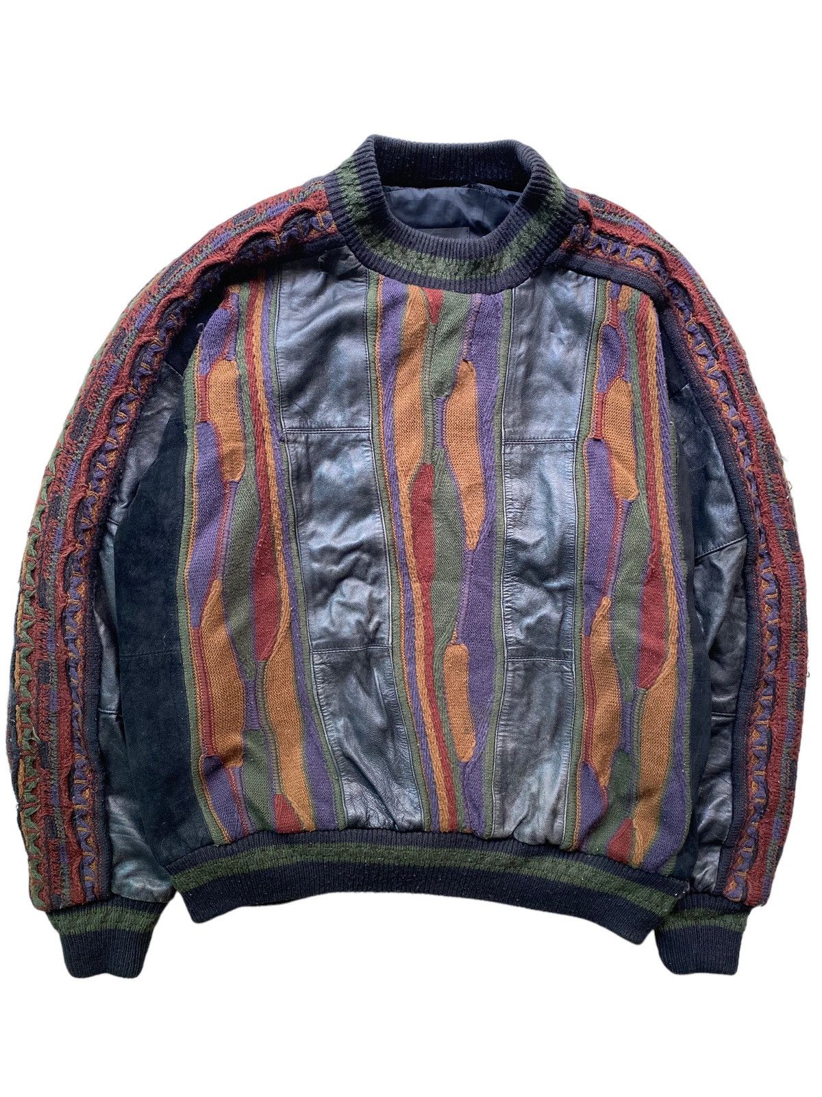 Coogi × Designer × Leather SAXONY Coogi design leather Colorful Sweater Kintwear 90's Size US L / EU 52-54 / 3 - 1 Thumbnail